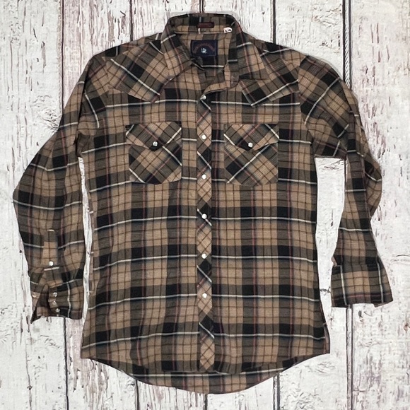 Vintage Western Rancher Rockabilly Plaid Rock Creek Ranch Button Down Shirt - Picture 1 of 5
